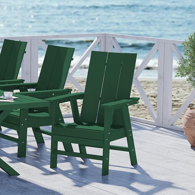 WestinTrends Ashore Outdoor Patio HDPE Plastic Modern Adirondack Dining Chair Dark Green