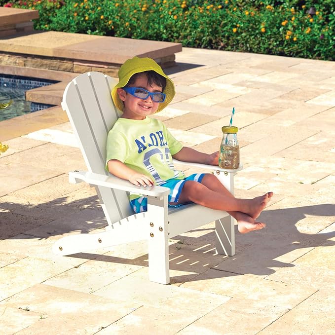 KidKraft Wooden Adirondack Children's Outdoor Chair, Kid's Patio Furniture, White, Gift for Ages 3-8 - Photo 2