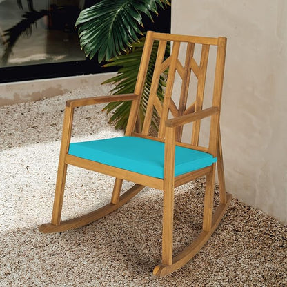 RELAX4LIFE Wooden Rocking Chair Outdoor - Oversized Patio Rocker w/High Backrest, Long Armrest, Removable Soft Cushion, Porch Rocking Chair for Backyard, Garden, Patio Rocking Chair (1, Turquoise)