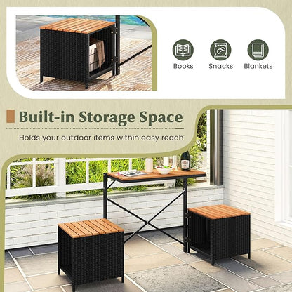 Tangkula 2-in-1 Outdoor Convertible Bench, Transforming Interchangeable Picnic Table Garden Loveseat with Metal Frame, PE Rattan Acacia Wood Foldable Table and Chairs Set for Porch, Backyard & Deck