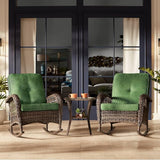 Teal Island Designs Madden 3-Piece Rattan Outdoor Green Rocking Chair Set with Occasional Table - Photo 1