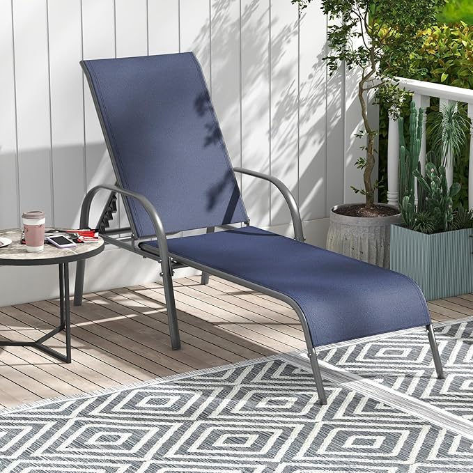 Giantex Patio Lounge Chair, Outdoor Chaise Lounge with 5 Adjustable Backrest, Sturdy Steel Frame, Sunbathing Recliner - Photo 5