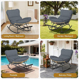 ZENPETIO Outdoor Rocking Chair - Oversized Metal Frame Papasan Rocking Chair with All Weather PE Wicker Rattan Rocker - Photo 7