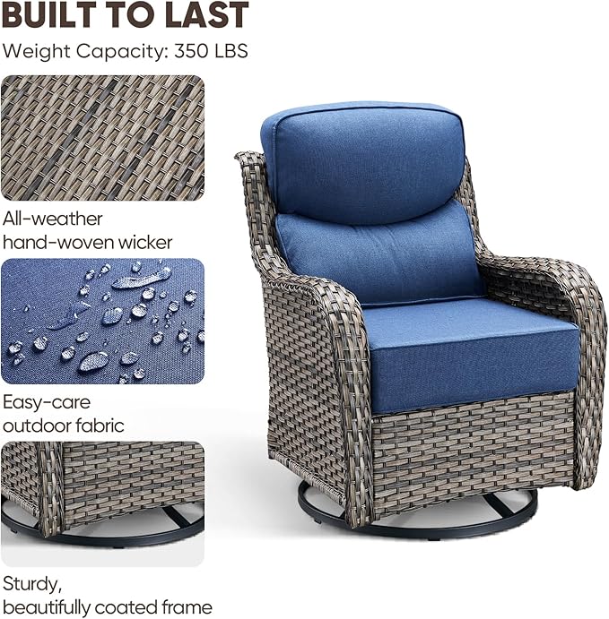 Swivel Patio Chairs sofa Set of 4 with 6" Thick Cushion - Wicker Outdoor Swivel Rocker Patio Chair ,Sofa/Glass coffee - Photo 6
