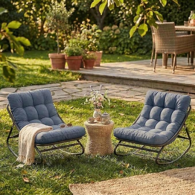 GarveeLife Outdoor Rocking Chair, Outdoor Lounge Chairs with Thick Waterproof Cushion, 300lbs Heavy Duty Metal Patio Rocking Chair for Garden, Porch, Nursery, Silla Mecedora para Adulto-Grey