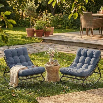 GarveeLife Outdoor Rocking Chair, Outdoor Lounge Chairs with Thick Waterproof Cushion, 300lbs Heavy Duty Metal Patio Rocking Chair for Garden, Porch, Nursery, Silla Mecedora para Adulto-Grey