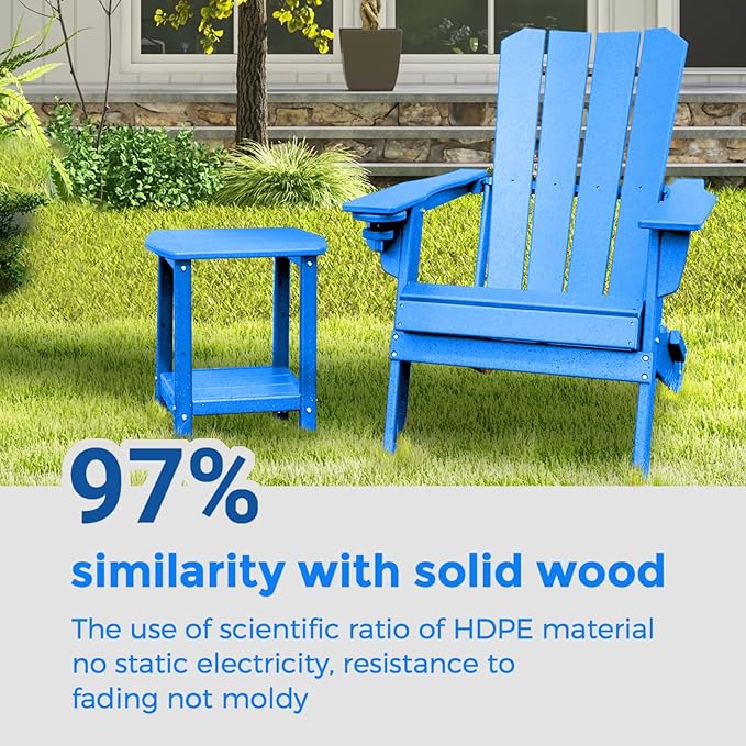 Adirondack Square Outdoor Side Table,2-Tier Storage Patio Side Table, HDPE End Tables for Backyard Pool Porch Garden Lawn (Pacific Blue)