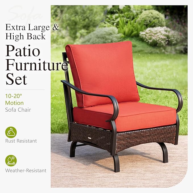 Sophia & William Patio Furniture Set, 4 Piece Metal Outdoor Conversation Set with 3-Seater Outdoor Couch, 2 Sofa Chairs - Photo 4
