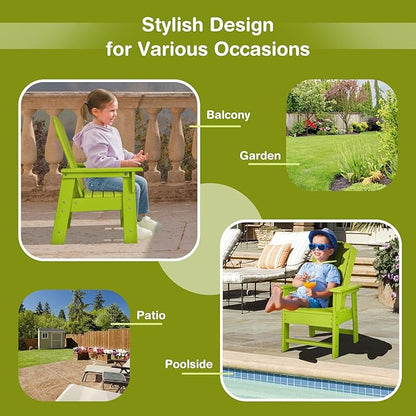 Giantex Adirondack Chair, Kids HDPE Patio Lawn Chair with Ergonomic Backrest for Deck, Porch, Backyard, Poolside, Indoor, Weather Resistance Toddler Outdoor Chair (4, Green)