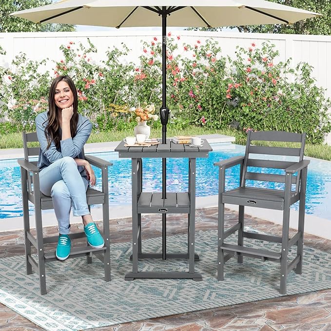FUNBERRY Outdoor Bar Set with Umbrella Holes, Tall Adirondack Chairs and Table - Photo 8