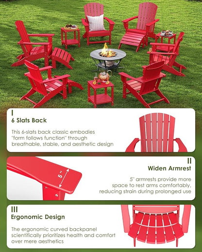 GREENVINES Adirondack Chair | HDPE Plastic | Oversized Fire Pit Chairs | All Weather | Red | Poly Lumber | for Outdoor Deck Backyard Patio Garden