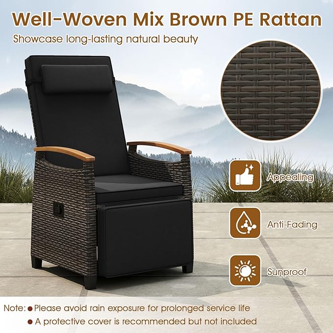 HAPPYGRILL Outdoor Rattan Wicker Chaise Lounge Recliner Chair with Adjustable Backrest & Footrest - Photo 8
