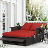 LDAILY Moccha Outdoor Daybed, Wicker Loveseat Sofa Set with 4-Postion Adjustable Backrest, Storage Ottoman, Cushions - Photo 1