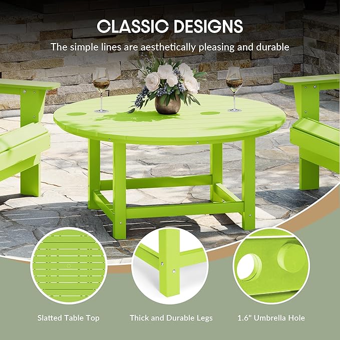 WestinTrends Dylan 5-Piece Outdoor Patio HDPE Adirondack Chair with Round Coffee Table Conversation Set, Lime