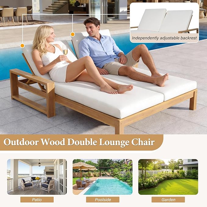 Outdoor Double Lounge Chair with 5-Position Adjustable Backrest for Each Seat - Photo 7