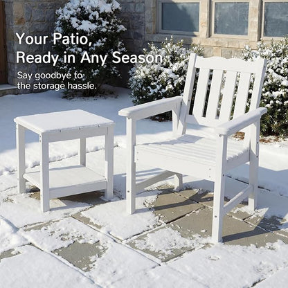 Stoog 3 Pieces All-Weather Patio Furniture Set, Include 2 Outdoor Chairs and 1 Outdoor Bench, White