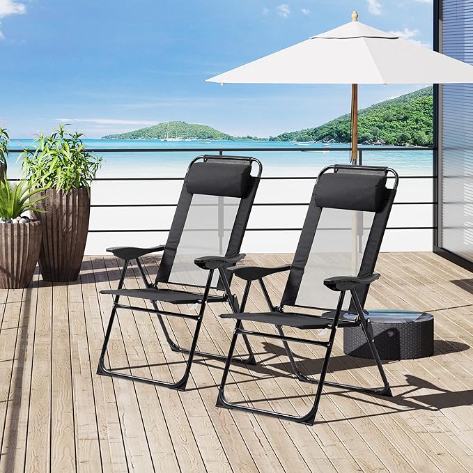 Outsunny Folding Patio Dining Chairs Set of 2, Outdoor Deck Chair with Adjustable Sling Back - Photo 2