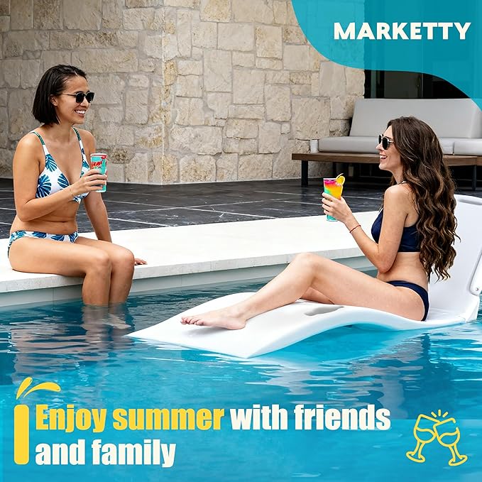 Pool Lounger, Fade-Resistant, Waterproof, Anti-Floating Patio Furniture, Pool Lounge Chair for Sun Shelf, Use in Pools with Shelves Up to 9-Inches Deep or Outside Pool Deck, White