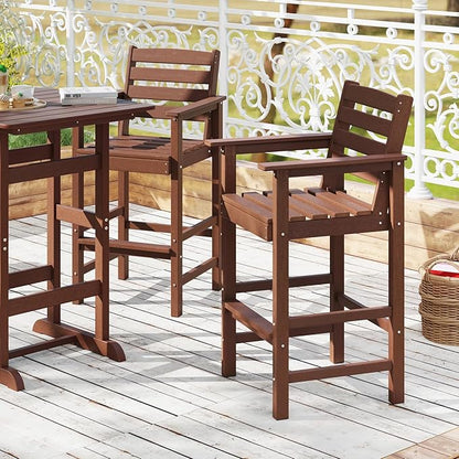 Giantex 29” Bar Stools Set of 2, HDPE Barstools w/Back, Armrests & Footrests, Max Load 330Lbs, Counter Height Bar Stools, Adirondack Chair for Patio Balcony Outdoor Bistro Set, Brown