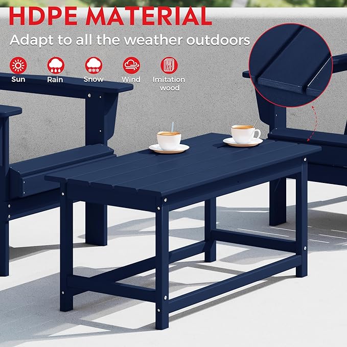 Costaelm 4-Piece Set Outdoor/Patio Poly Adirondack Chairs with a Coffee and a Side Table (2 Seater), Navy Blue