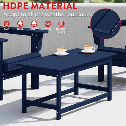 Costaelm Lakeview 3-Piece Adirondack Chairs with Cup Holders and Coffee Table Set, Navy Blue
