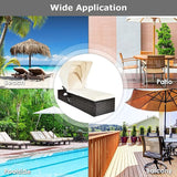 COSTWAY Patio Rattan Lounge Chair Chaise Cushioned Top Canopy Adjustable W/Tea Table - Photo 5