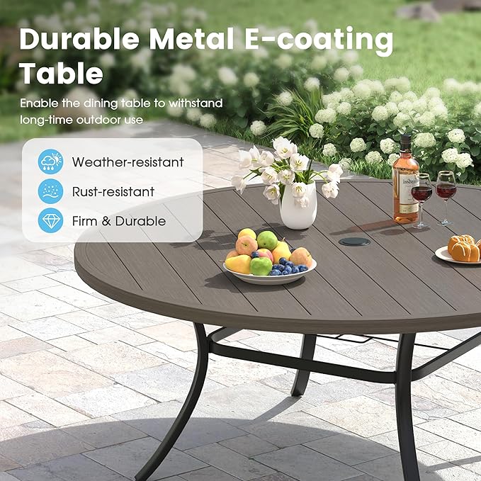 Patio Dining Table for 8-10, Round Metal Outdoor Table with 1.57" Umbrella Hole - Photo 3