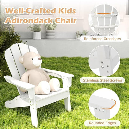 Costzon Kids Adirondack Chair Set of 4, All-Weather HDPE Patio Chair with Armrests, Fire Pit Chair for Kids Ages 3-8, Outdoor Kids Patio Lounge Chair for Garden, Lawn, Backyard (4, White)