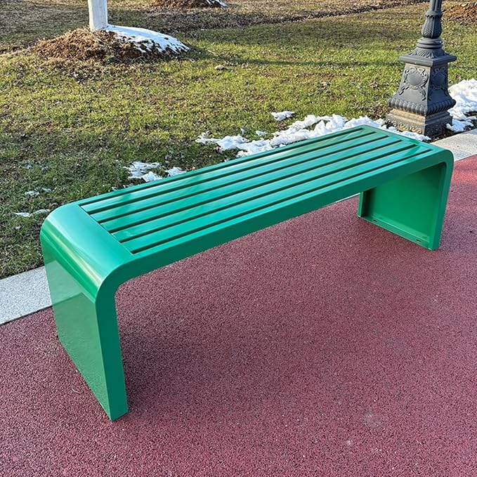 Metal Garden Bench, Weatherproof Backless Patio Benches, Outdoor Park Bench, Front Porch Bench, Pool Deck Bench, Choice of Colours, for Park, Yard, Porch, Lawn(Green,39.4in/100cm)