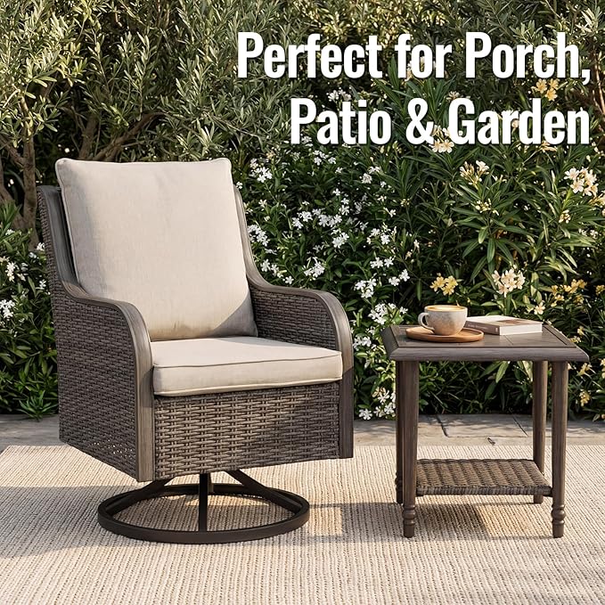 Swivel Patio Chair, High Back Outdoor Rattan Chair with Thick Cushions - Photo 6