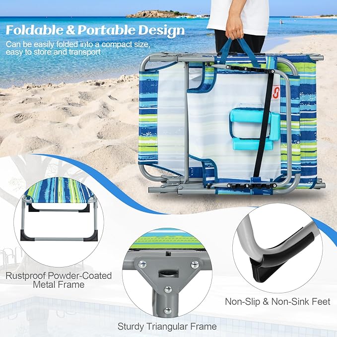 GYMAX Tanning Chair, Folding Lounger with Face/Arm Holes, Carry Handles & Side Pocket - Photo 8