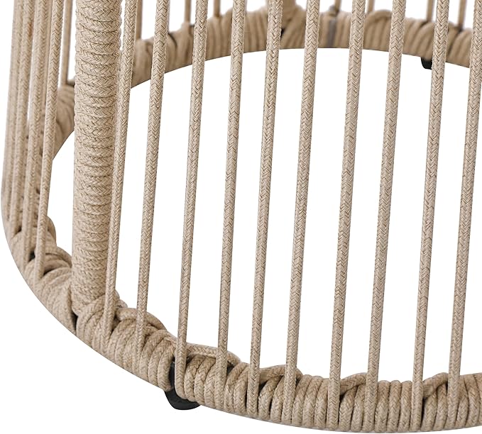 Christopher Knight Home Desna Coffee Table, Patio Glass Round End Table, Outdoor Side Table, Modern/Tropical Patio Accent Piece for Garden/Balcony, Iron Frame + Handwoven Rope Accent, Light Brown