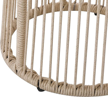Christopher Knight Home Desna Coffee Table, Patio Glass Round End Table, Outdoor Side Table, Modern/Tropical Patio Accent Piece for Garden/Balcony, Iron Frame + Handwoven Rope Accent, Light Brown