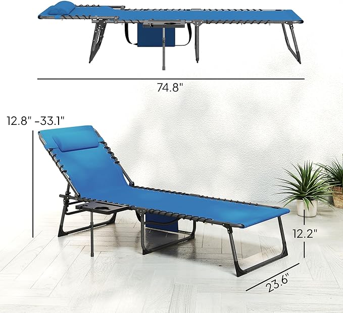 Outsunny Folding Chaise Lounge Chair Outdoor Tanning Chair with Side Table - Photo 3