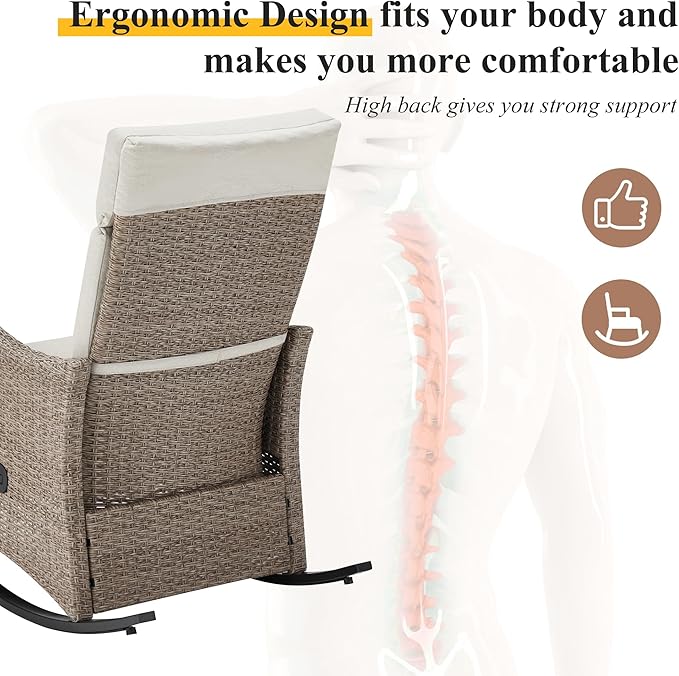 HOMREST Outdoor Recliners Set of 2, Wicker Recling Chairs with 150°Adjustable Back - Photo 5