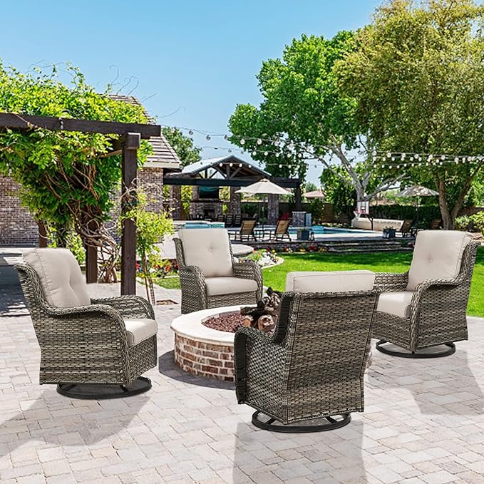 Belord Wicker Chairs 4 PC Outdoor Swivel Rocker Set, Patio Swivel Glider Chairs Set of 4 - Photo 2
