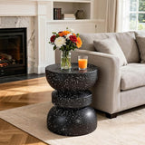18" H Modern Black Side Table for Living Room, Decorative Terrazzo Finish MGO Outdoor End Table - Photo 1