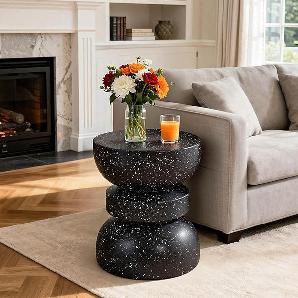 18" H Modern Black Side Table for Living Room, Decorative Terrazzo Finish MGO Outdoor End Table - Photo 1