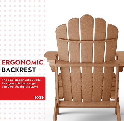 Costaelm Lakeview Outdoor Patio HDPE Adirondack Chair with Cup Holder, Teak