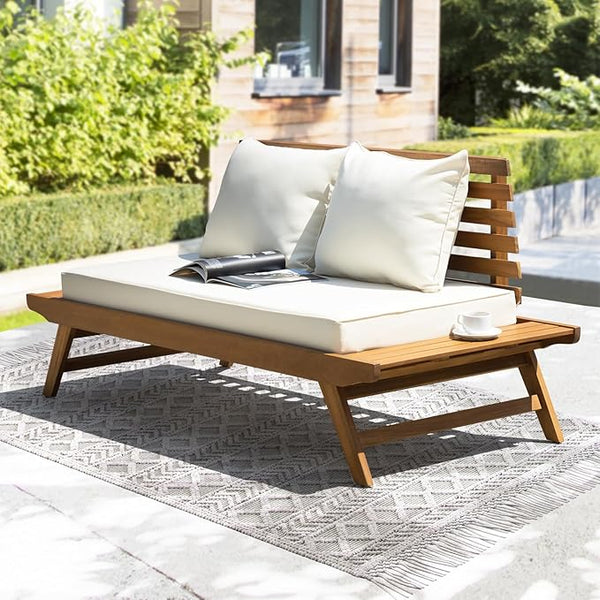 IDZO Lucille 800lbs Capacity Acacia Patio Loveseat, FSC Certified 2 Seater Outdoor Sofa with 3.9in Thick Cushions - Photo 1
