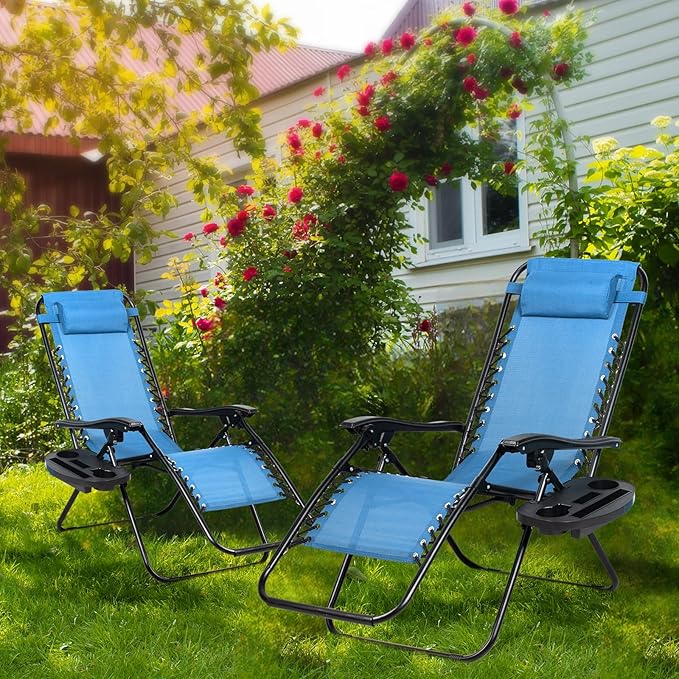 Nazhura Set of 2 Relaxing Recliners Patio Chairs Adjustable Steel Mesh Zero Gravity Lounge Chair Beach Chairs with - Photo 2