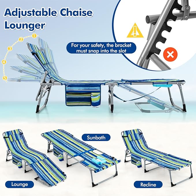 Tangkula Tanning Chair, Outdoor Folding Beach Lounge Chair with Face Hole, Adjustable Footrest, Removable Pillow - Photo 5