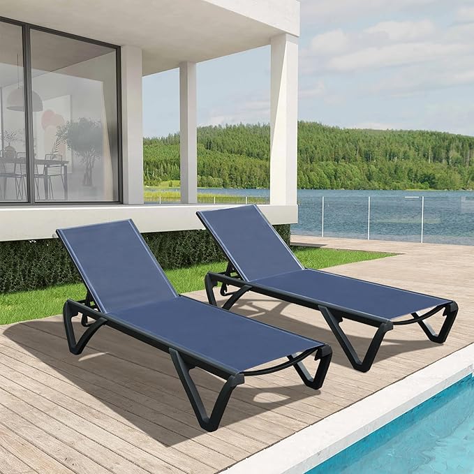 Domi Pool Lounge Chairs Set of 2, Aluminum Patio Chaise Lounge with Wheels, 5 Position Adjustable - Photo 1