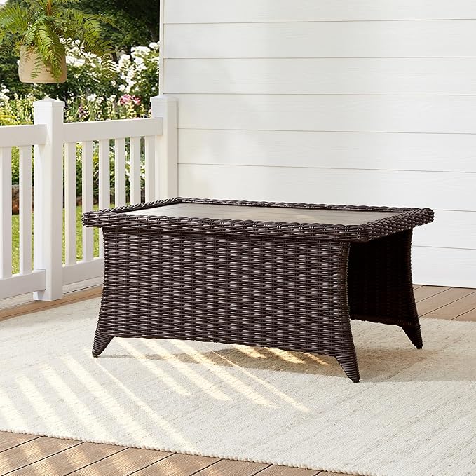CHITA Patio Wicker Coffee Table with Fully Wrapped Edges, Outdoor Rattan Rectangular Coffee Table for Backyard, Balcony, Apartment, or Porch