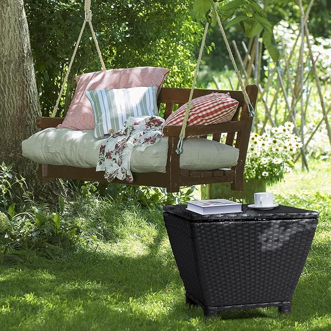 Outdoor PE Wicker Side Table with Storage – 13 Gallon Patio Storage Bin, All-Weather Rattan Coffee Table for Garden - Photo 6