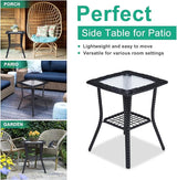 Outdoor Wicker Side Table, Rattan End Table with Glass Top - Photo 5