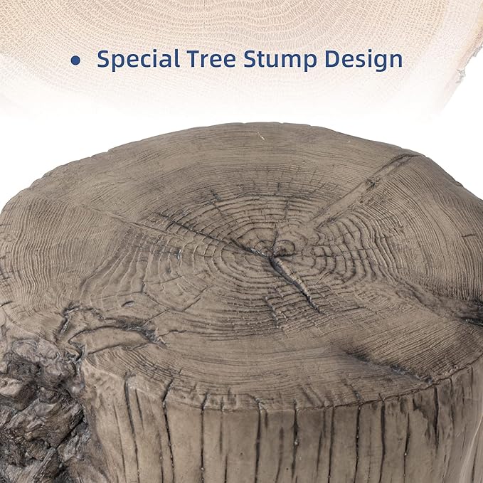 HOMPUS Concrete Outdoor Side TableSet of 2, 2 Piece Tree Stump Modern Round Coffee Table Accent Table Set Plant Stand Faux Wood End Table Garden Stool for Patio,Home Decor, Living Room, Silver Maple