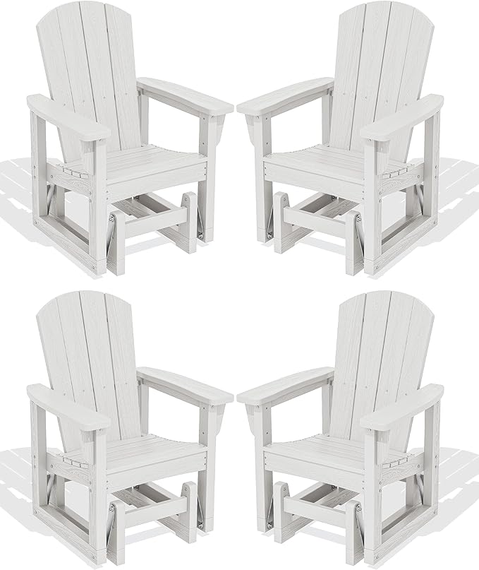 SERWALL Outdoor Glider Chair Set of 4, HDPE Wood-Like Patio Glider Rocker All-Weather Porch Glider for Outside, White - Photo 1