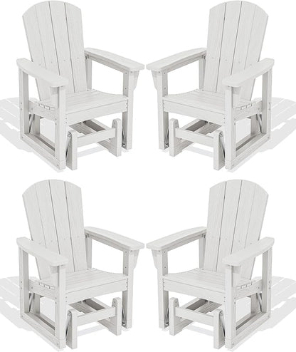 SERWALL Outdoor Glider Chair Set of 4, HDPE Wood-Like Patio Glider Rocker All-Weather Porch Glider for Outside, White