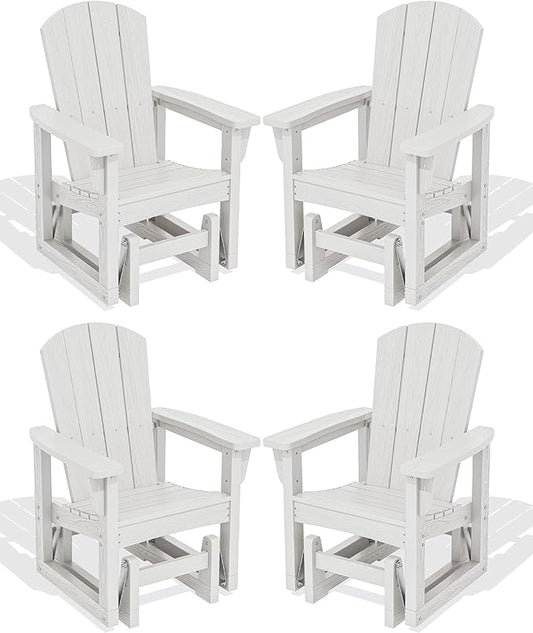 SERWALL Outdoor Glider Chair Set of 4, HDPE Wood-Like Patio Glider Rocker All-Weather Porch Glider for Outside, White